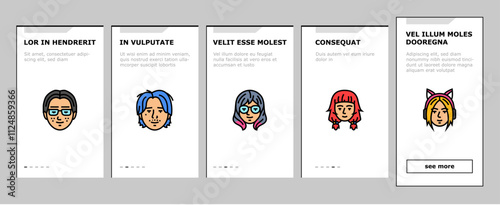 otaku anime manga eyes onboarding mobile vector japanese, japan piece, one boy, asian concert, shirt cosplay, cheering cat, samurai otaku anime manga eyes illustrations