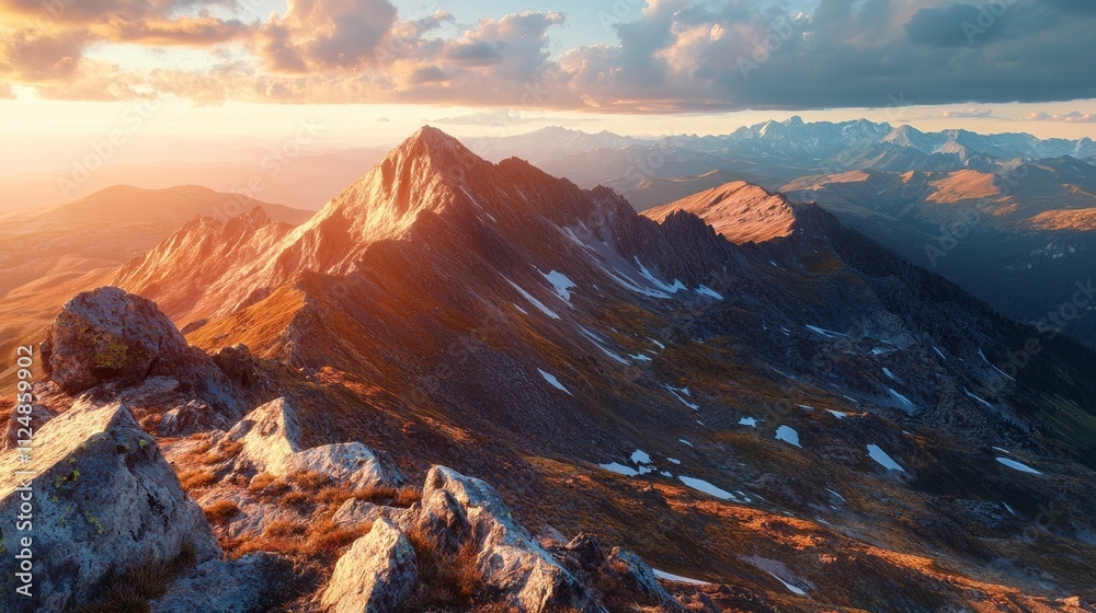 Obraz premium Scenic View of Blue Ridge Mountains at Sunset With Vibrant Sky and Rolling Hills Covered in Autumn Colors