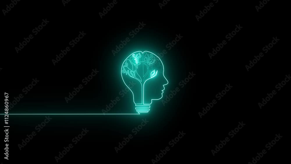brain concept neon line .Neon brain icon animation. Futuristic glowing polygonal diagram of the human brain in the form of connected lines. Abstract circuit brain animation brain concept neon line .Neon brain icon animation. Futuristic glowing polygonal diagram of the human brain in the form of connected lines. Abstract circuit brain animation