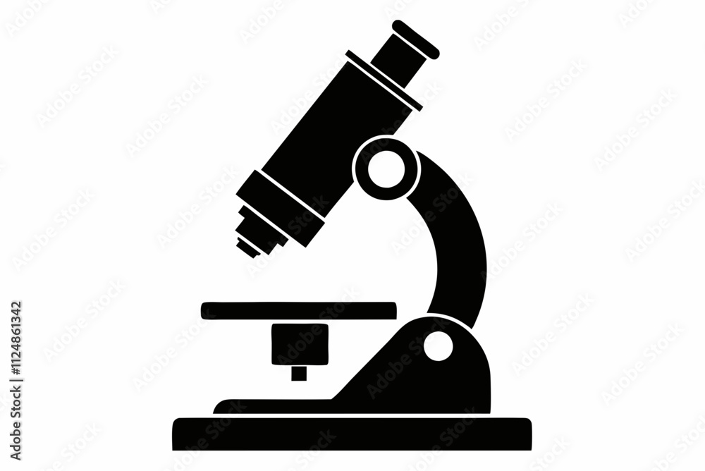 Basic Microscope Silhouette in Black - Vector Illustration on White Background Basic Microscope Silhouette in Black - Vector Illustration on White Background