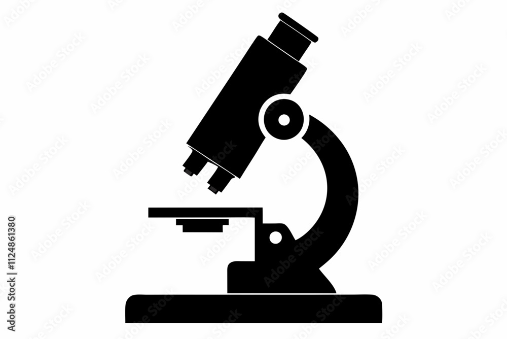 Basic Microscope Silhouette in Black - Vector Illustration on White Background Basic Microscope Silhouette in Black - Vector Illustration on White Background