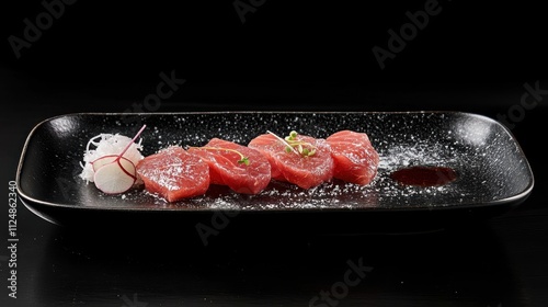 Elegant Slices of Tuna Sashimi on Black Plate photo