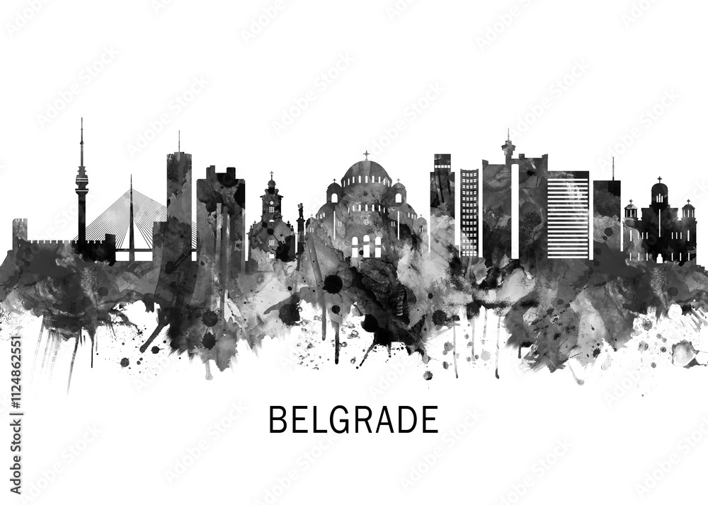 Belgrade Serbia Skyline BW, cityscape buildings city skyline architecture illustration abstract modern painting travel poster landscape print urban art Belgrade Serbia Skyline BW, cityscape buildings city skyline architecture illustration abstract modern painting travel poster landscape print urban art