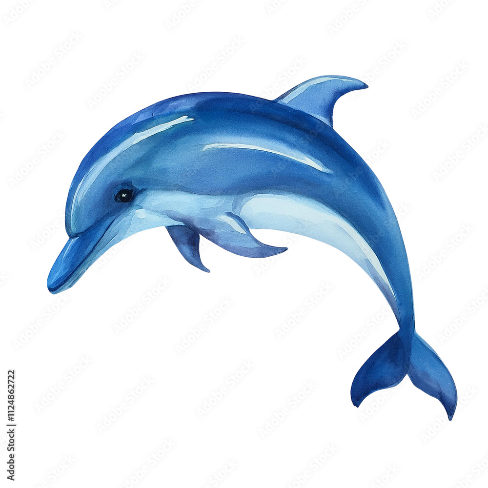 Obraz premium Leaping Dolphin Watercolor Painting Ocean Wildlife Marine Animal Art