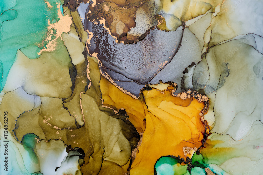 Swirls of color and veins of metallic gold form a flowing, abstract design, sense of movement and transformation. Fluid art, organic shapes and liquid ink textures, create of luxury and natural beauty Swirls of color and veins of metallic gold form a flowing, abstract design, sense of movement and transformation. Fluid art, organic shapes and liquid ink textures, create of luxury and natural beauty