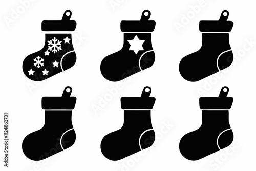 Set of 6 Christmas Stocking Icons, Christmas stocking icons, holiday stocking set.