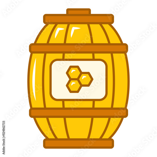 Honey barrel line icon vector isolated. Symbol of natural dessert in wooden container. Sweet organic nectar.