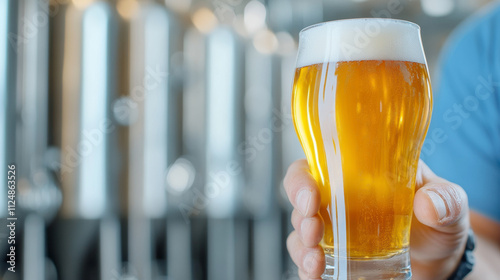 Golden Beer Served in a Glass at a Brewery During a Casual Gathering in the Afternoon photo