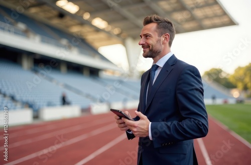 Fototapeta Naklejka Na Ścianę i Meble -  a businessman man at a sports stadium. Investing in sports