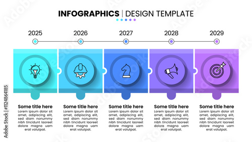 Infographic template. Timeline with 5 steps and puzzle pieces
