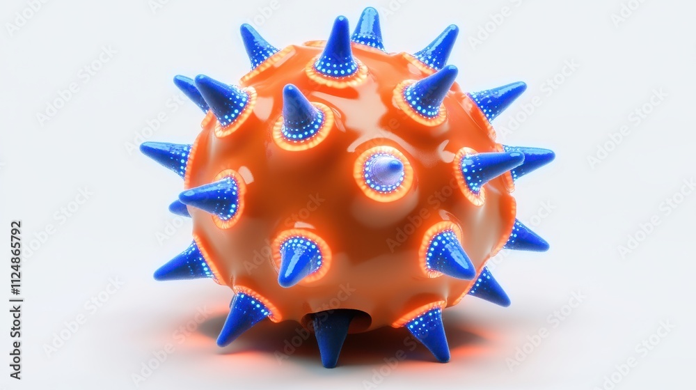 3D Microscopic View of Virus Cell with Spiked Proteins