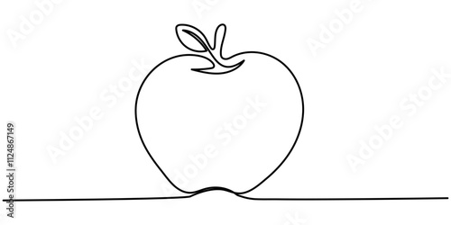 Apple continuous line drawing. Single line drawing of Apple fruits. Delicious fruits concept vector illustration, Continuous one line drawing of apple. Delicious apple fruits vector illustration.