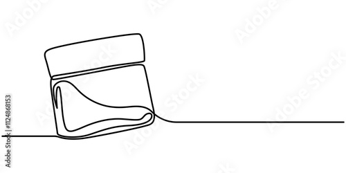 Moisturizer, Face Cream continuous line art, Skin Care continuous line drawing with color shapes, Cream Line Icon, Continuous line drawing of hand holding hygienic cream. Skin care, treatment.