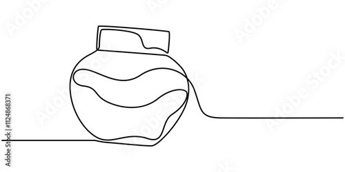 Moisturizer, Face Cream continuous line art, Skin Care continuous line drawing with color shapes, Cream Line Icon, Continuous line drawing of hand holding hygienic cream. Skin care, treatment.