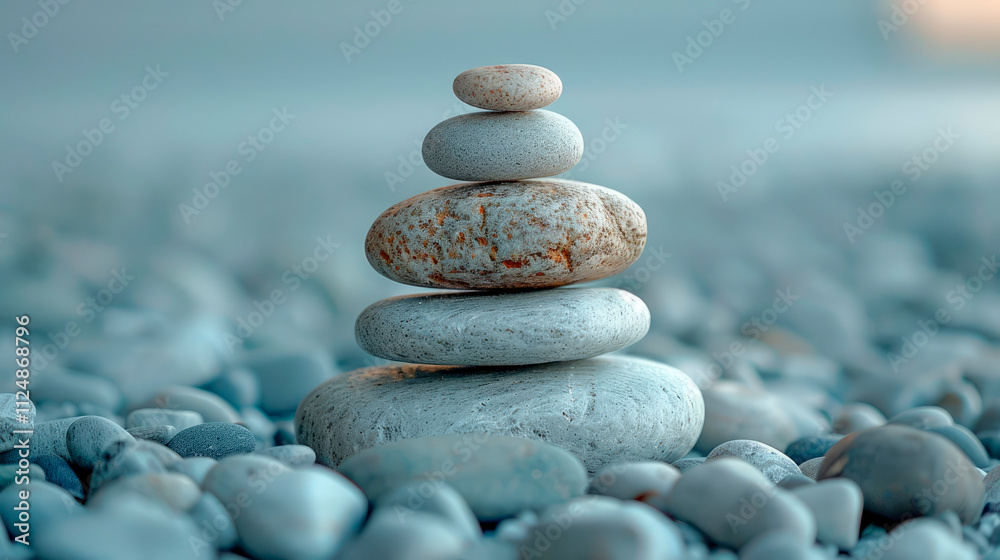 Beach pebble stack with natural tones closeup image. Scattered stones, tranquil coastal harmony close up photography. Buddhism culture. Seaside zen stability concept photo realistic Beach pebble stack with natural tones closeup image. Scattered stones, tranquil coastal harmony close up photography. Buddhism culture. Seaside zen stability concept photo realistic