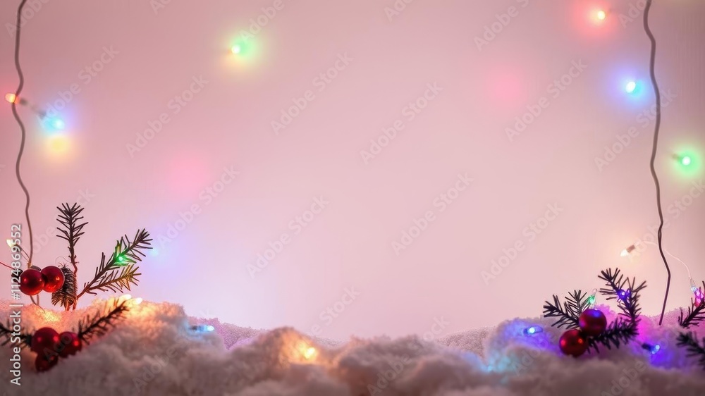 Obraz premium Colorful Christmas lights glowing in the dark, creating a festive and magical atmosphere, holiday, white background, celebration