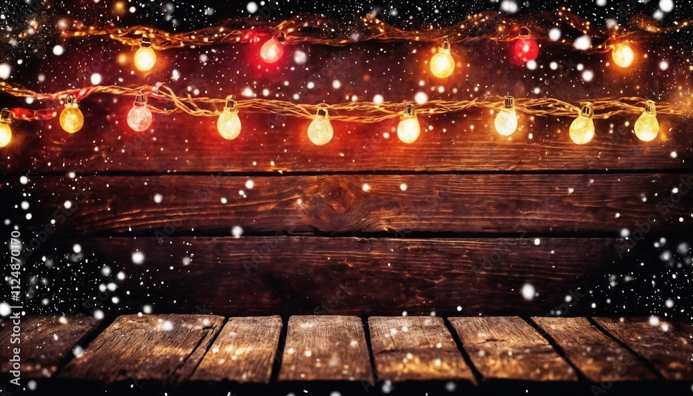 Obraz premium Christmas decorations and gifts and garland on an old wooden background for new year celebrations, winter fairy tale