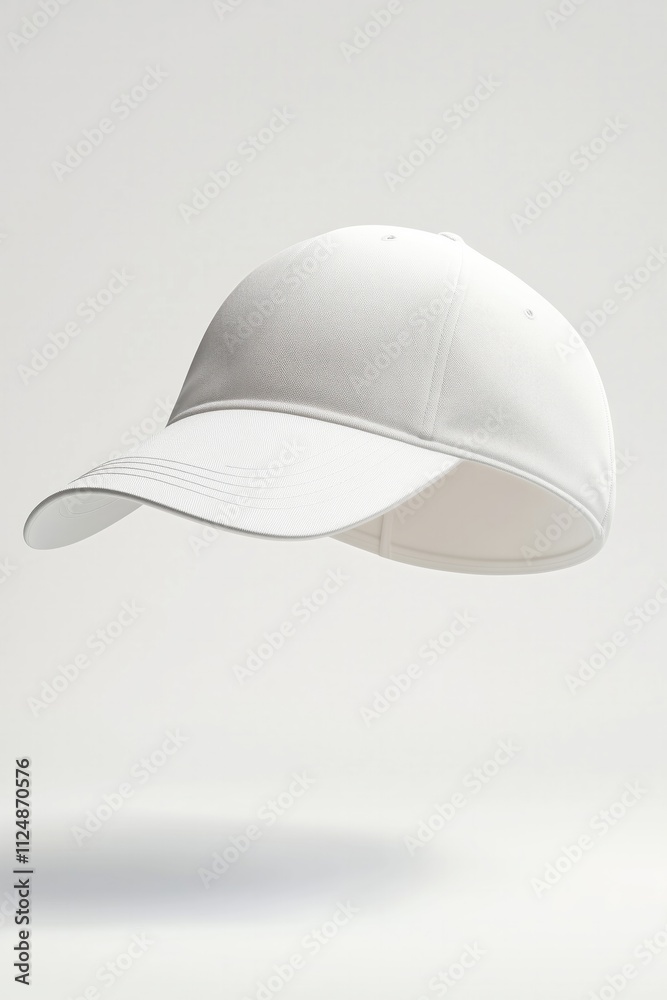 A Stunning Close-up of a Pristine White Baseball Cap, a Blank Canvas for Design and Branding Opportunities. Perfect for Mockups and Apparel Presentations A Stunning Close-up of a Pristine White Baseball Cap, a Blank Canvas for Design and Branding Opportunities. Perfect for Mockups and Apparel Presentations