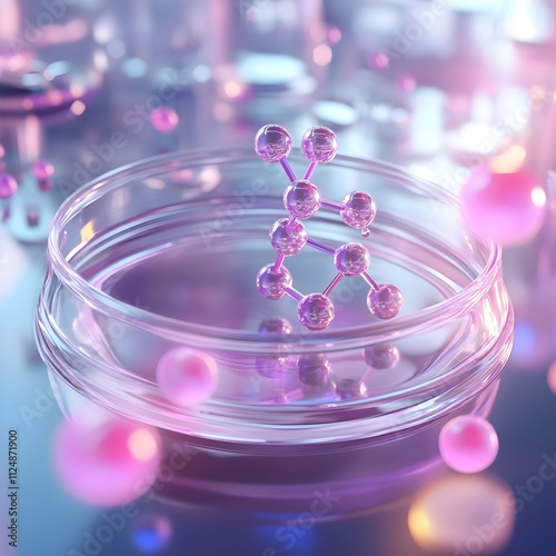 Zinc Amino Acid Chelate Molecule in a Petri Dish with Laboratory Equipment Visible in Soft Focus. Science of Chemical Compound and Research Concept. photo