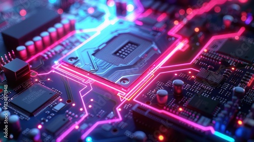 Close-up of a colorful circuit board showcasing intricate electronic components.