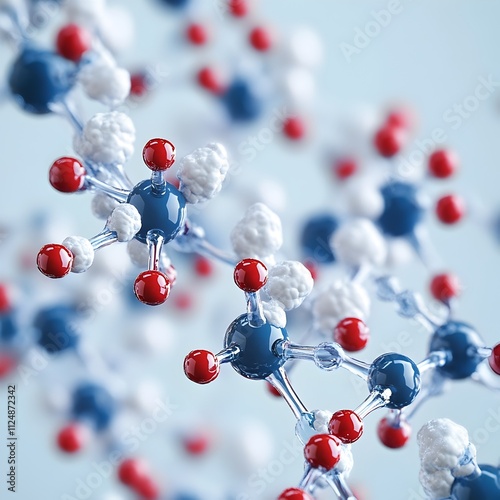 Close-up view of a highly detailed and molecular model showcasing the binding of a zinc amino chelate compound with various proteins. photo