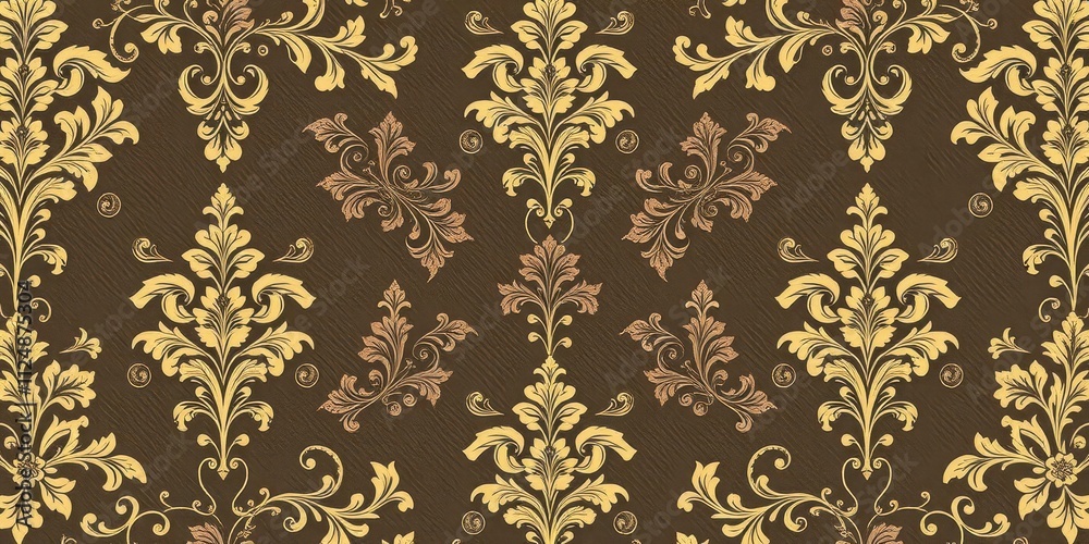 Intricate floral pattern with swirling vines and elegant motifs in a Seamless Damask wallpaper design, fabric, ornate Intricate floral pattern with swirling vines and elegant motifs in a Seamless Damask wallpaper design, fabric, ornate