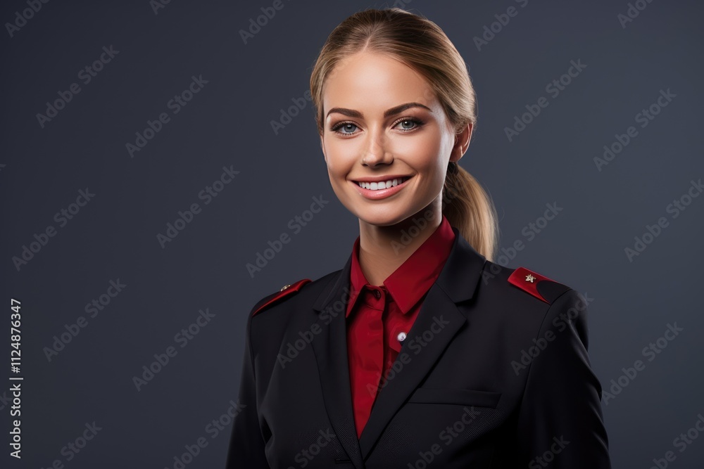 Cheerful businesswoman in formal wear, smiling, looking at camera on gray background. Cheerful businesswoman in formal wear, smiling, looking at camera on gray background.