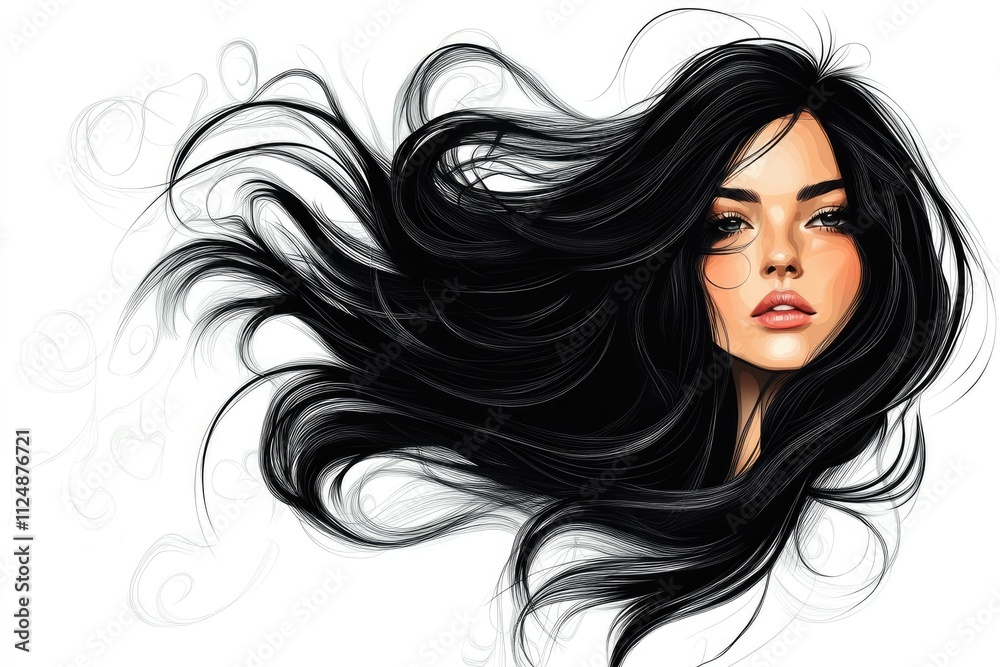 Beautiful woman with long flowing black hair Beautiful woman with long flowing black hair