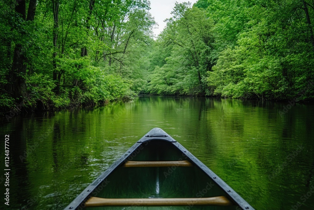 Serene Canoe Ride Through Lush Green River Serene Canoe Ride Through Lush Green River