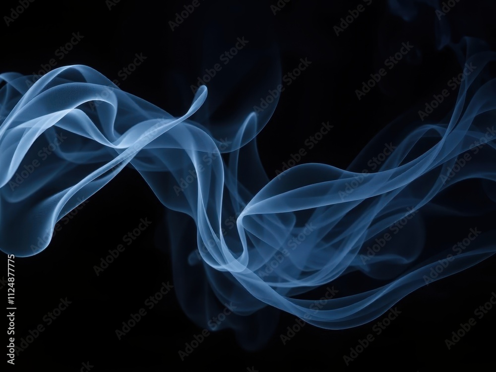 Rotation of swirling smoke veils illuminated by lights on a dark background, black background, design, motion Rotation of swirling smoke veils illuminated by lights on a dark background, black background, design, motion