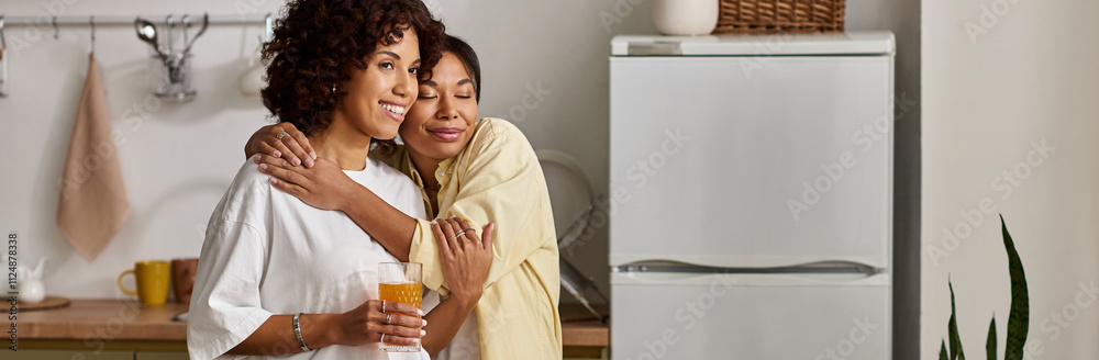 A loving young couple enjoys breakfast in their stylish kitchen, sharing smiles and affection, banner A loving young couple enjoys breakfast in their stylish kitchen, sharing smiles and affection, banner