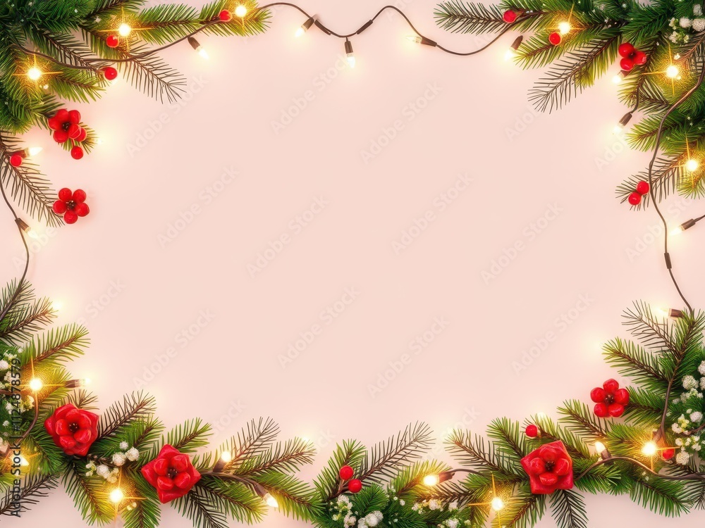 Seamless christmas border with coniferous branches, garlands of lights, Christmas, lights Seamless christmas border with coniferous branches, garlands of lights, Christmas, lights