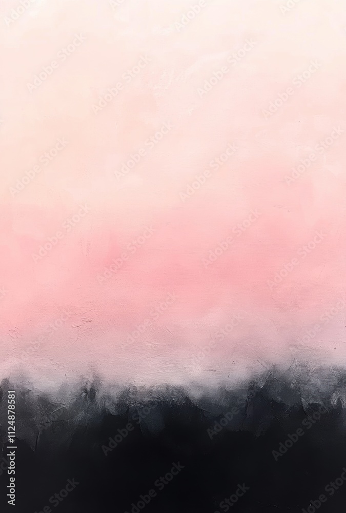 A minimalist abstract painting depicting an atmospheric gradient from light pink to dark black A minimalist abstract painting depicting an atmospheric gradient from light pink to dark black