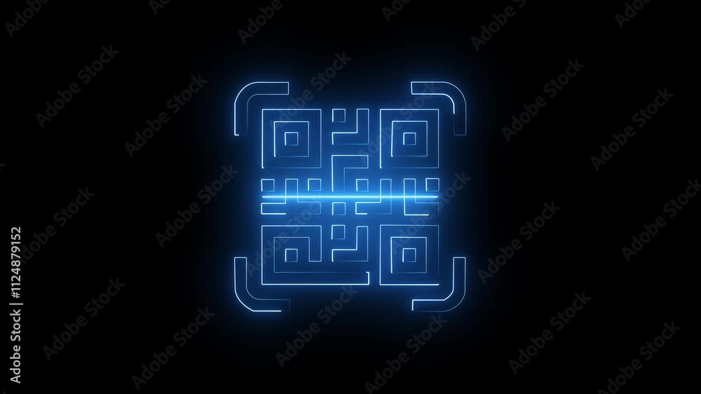 Neon line QR code animated lineal symbol icon. Scanning QR code symbol.