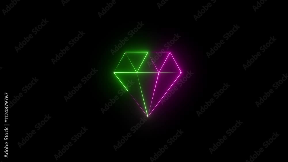Neon gemstone icon animation, flickering emergence and fading. Glowing neon diamond, looped animation. Gem, brilliant stone, royal treasure, jewel, premium and luxury, rich. Violet, blue, azure colors Neon gemstone icon animation, flickering emergence and fading. Glowing neon diamond, looped animation. Gem, brilliant stone, royal treasure, jewel, premium and luxury, rich. Violet, blue, azure colors