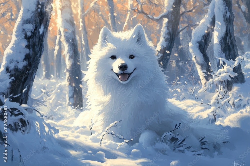 Obraz premium Samoyed in a Winter Landscape