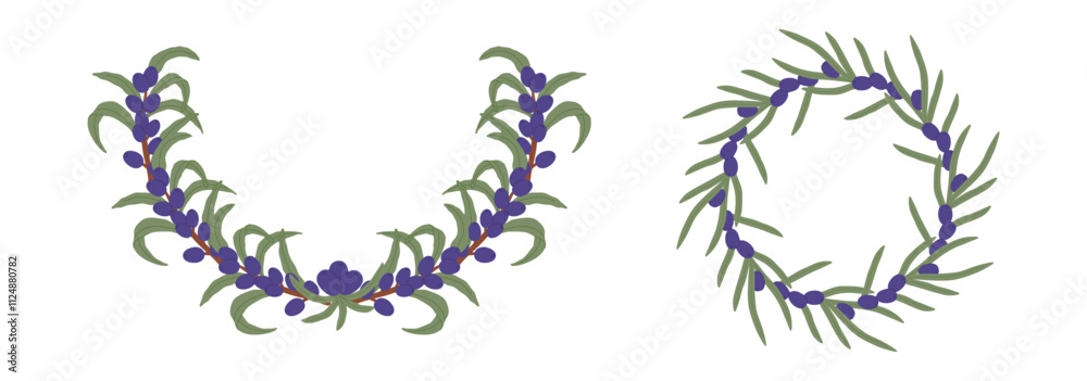 Olive branches and berries forming decorative half circle and circle borders, creating a natural and elegant design Olive branches and berries forming decorative half circle and circle borders, creating a natural and elegant design