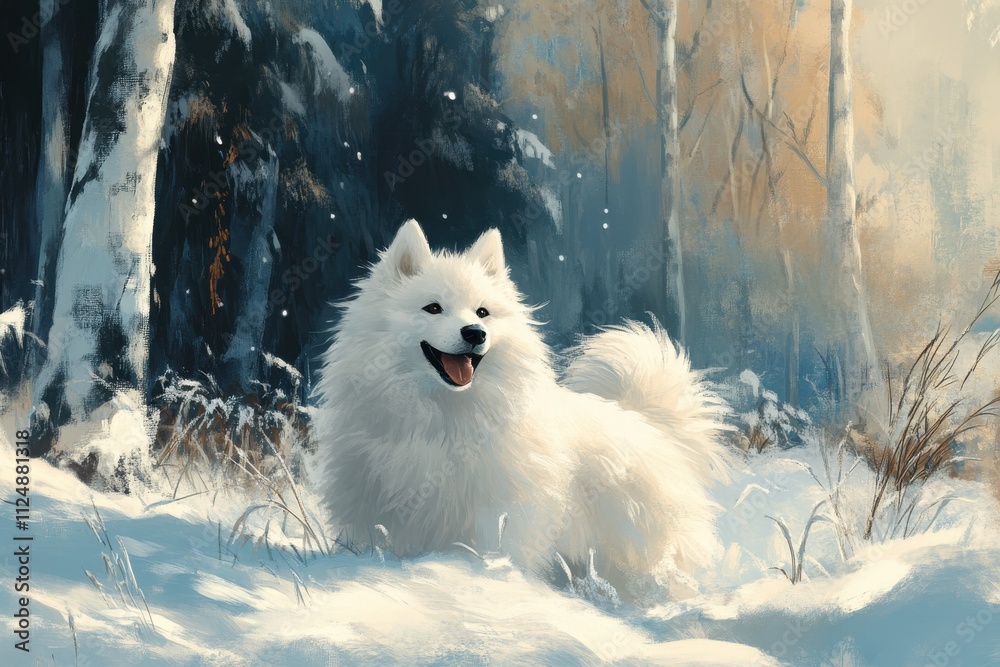 Obraz premium Samoyed in a Winter Landscape