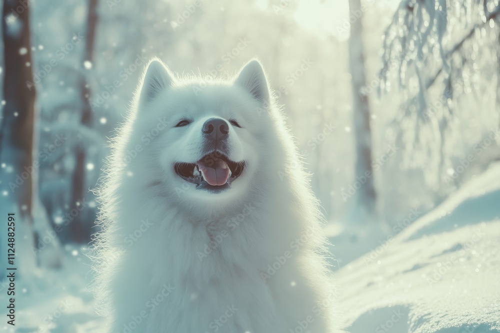 Obraz premium Samoyed in a Winter Landscape