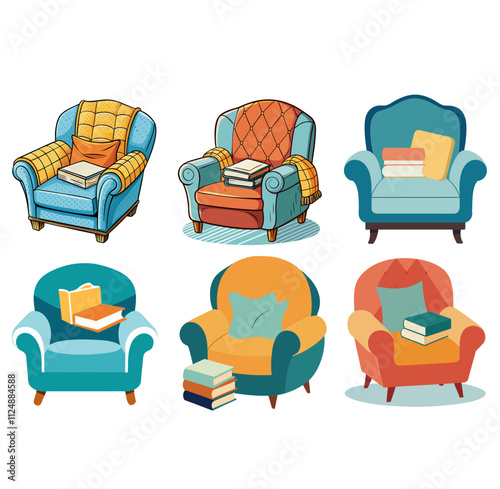Armchair with book silhouette vector illustration