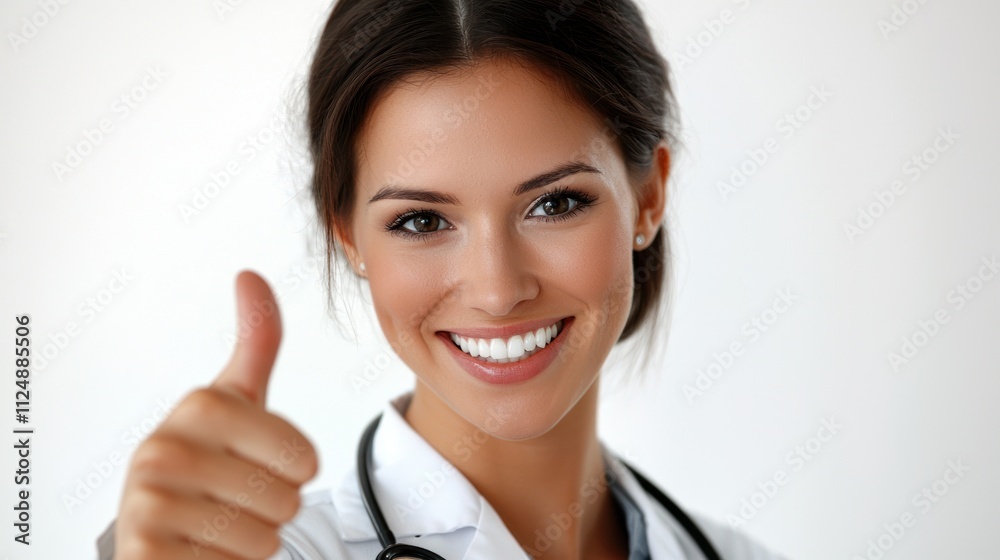 Smiling Female Doctor Giving Thumbs Up: Healthcare Professional Showing Approval and Positivity Smiling Female Doctor Giving Thumbs Up: Healthcare Professional Showing Approval and Positivity