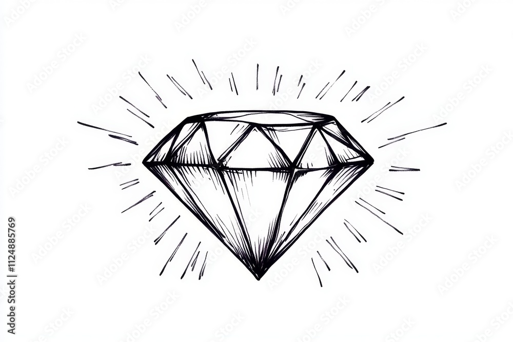 A flat design of a diamond surrounded by simple rays of light, symbolizing its brilliance against a white background A flat design of a diamond surrounded by simple rays of light, symbolizing its brilliance against a white background