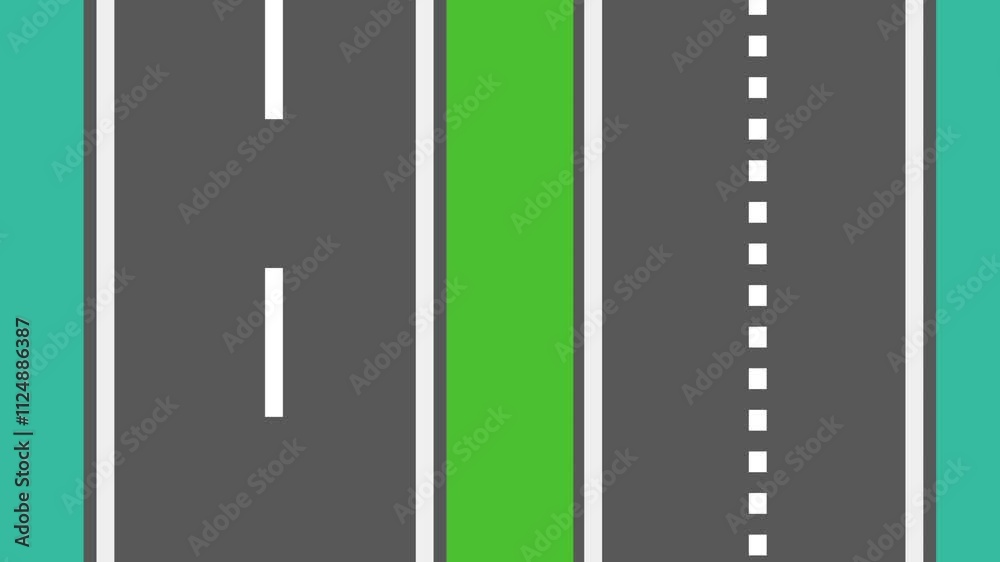Moving road aerial top view animation. animated highway driving.