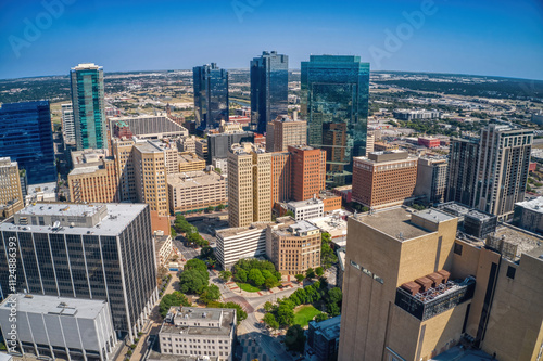 Fotografie Aerial View of Fort Worth, Texas during Summer