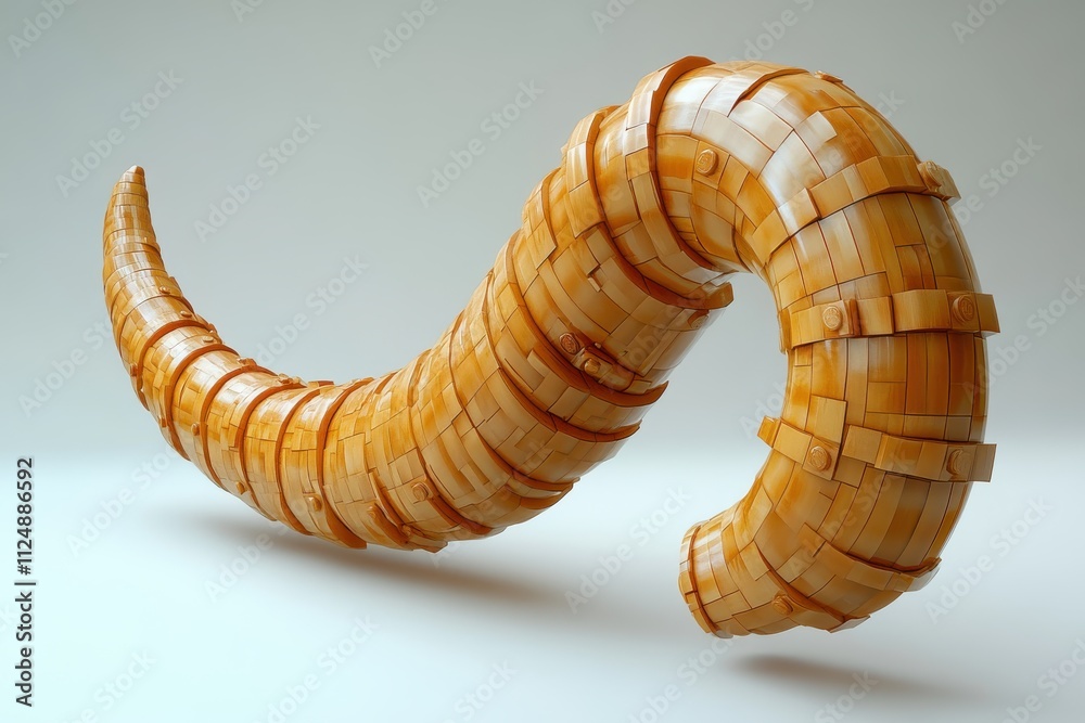 A stylized orange horn-like structure made of segmented pieces. A stylized orange horn-like structure made of segmented pieces.