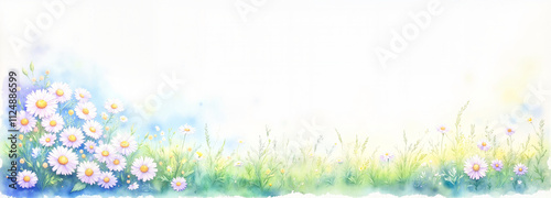 Pastel meadow flowers in watercolor style on a light white background