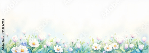 Vibrant meadow flowers in watercolor style on a white background