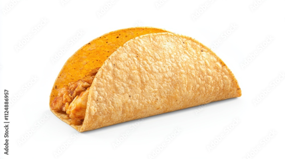 Crunchy Taco Shell with Chicken Filling on White Background Crunchy Taco Shell with Chicken Filling on White Background