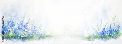 Blue flowers in watercolor style on a misty white background