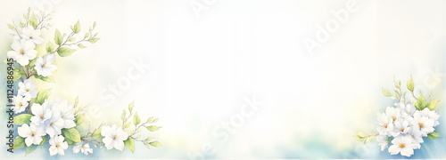 White and green floral branches in watercolor style on a soft white background
